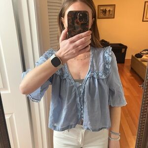 Free People Dainty Blue Ruffled Top
